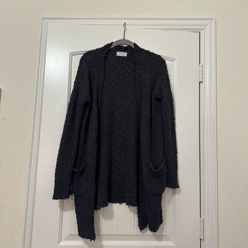 Peach Love California Black Textured Cardigan